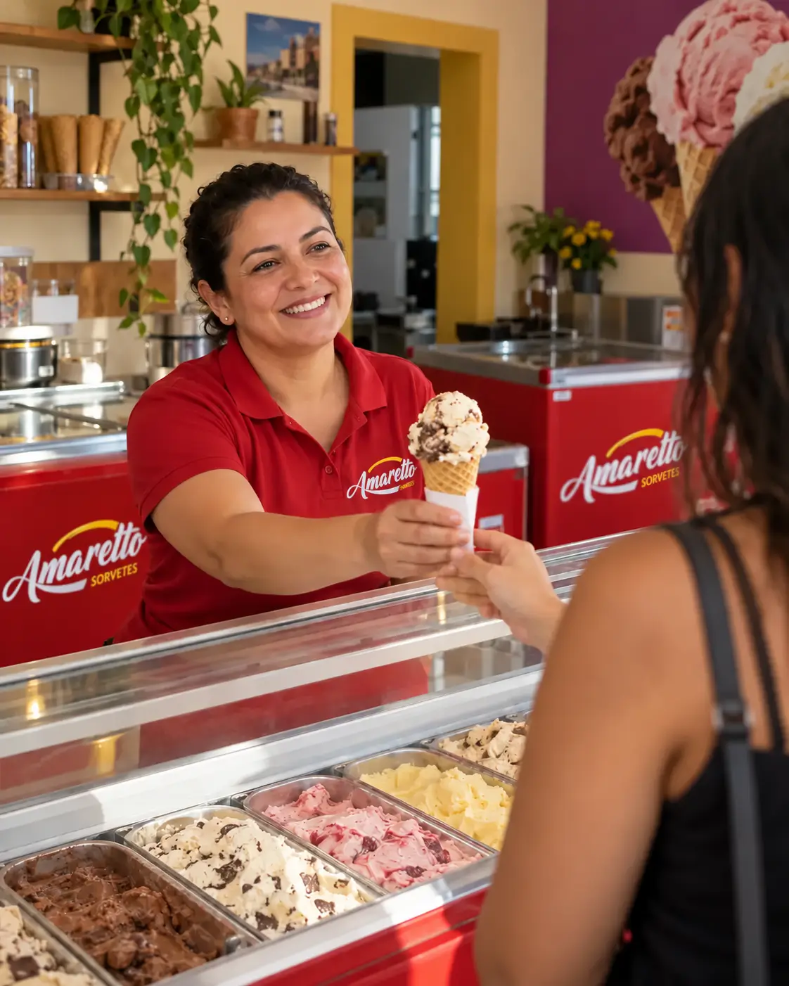 Ilustração de freezers Amaretto em um comércio