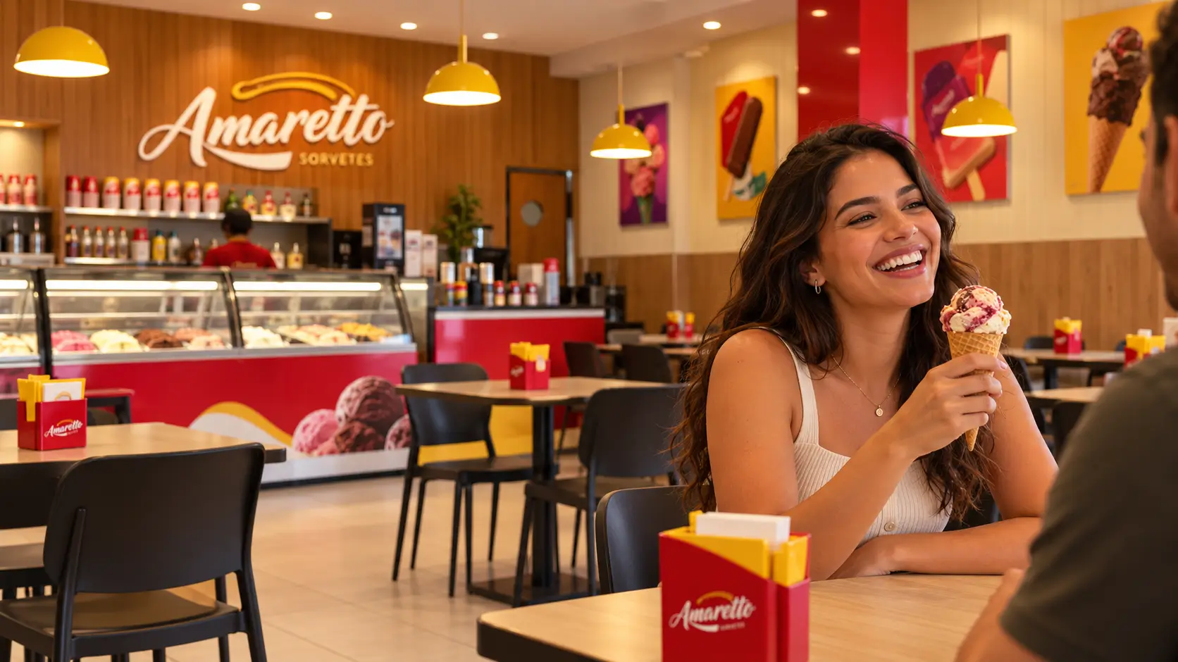 Momento doce na sorveteria Amaretto